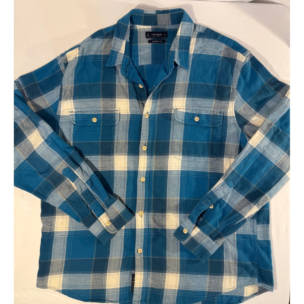 Lucky Brand Mens Classic Fit Blue Plaid Long Sleeve Button Down Shirt XL